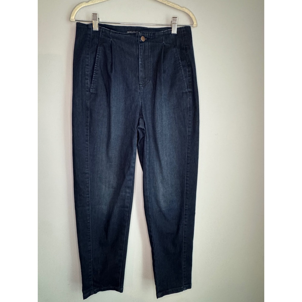 Eileen Fisher Dark Wash Organic Cotton Pleated Tapered Denim Pants Size 4
